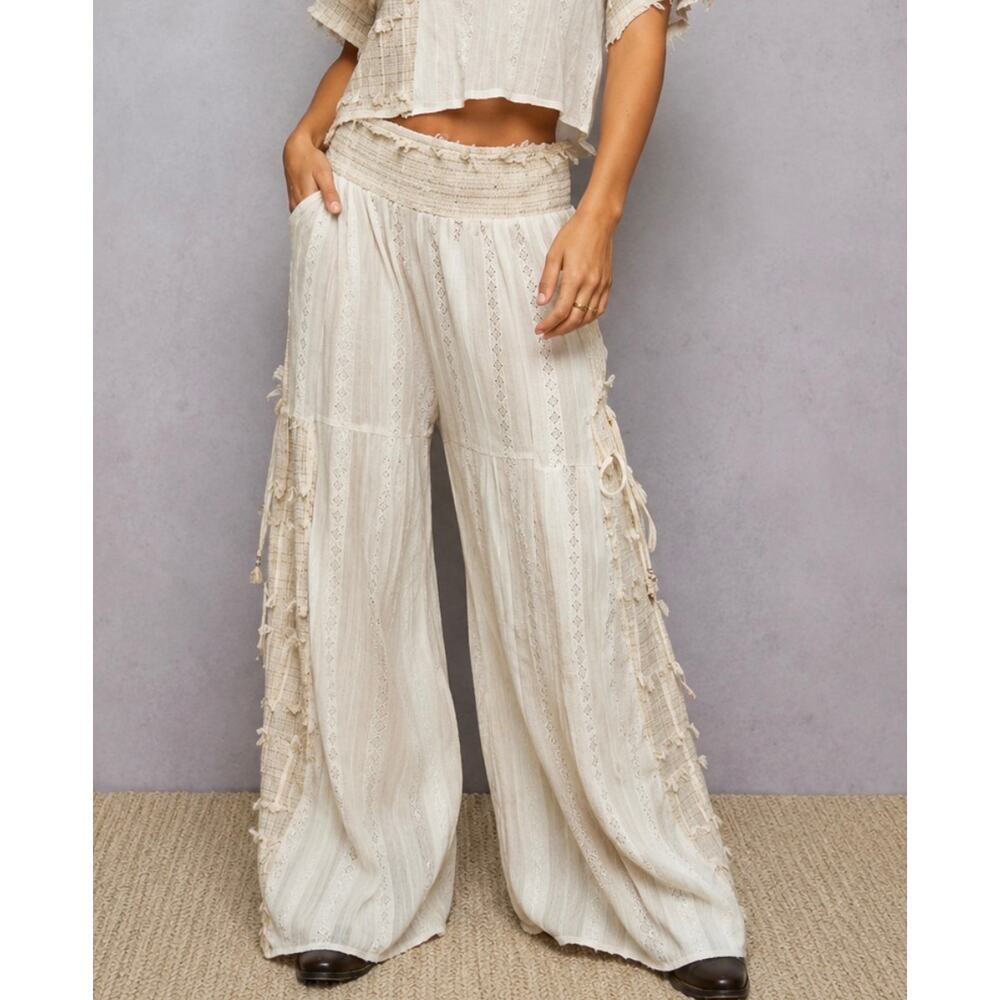 POL Mixed Fabric and Textured Pants in Natural